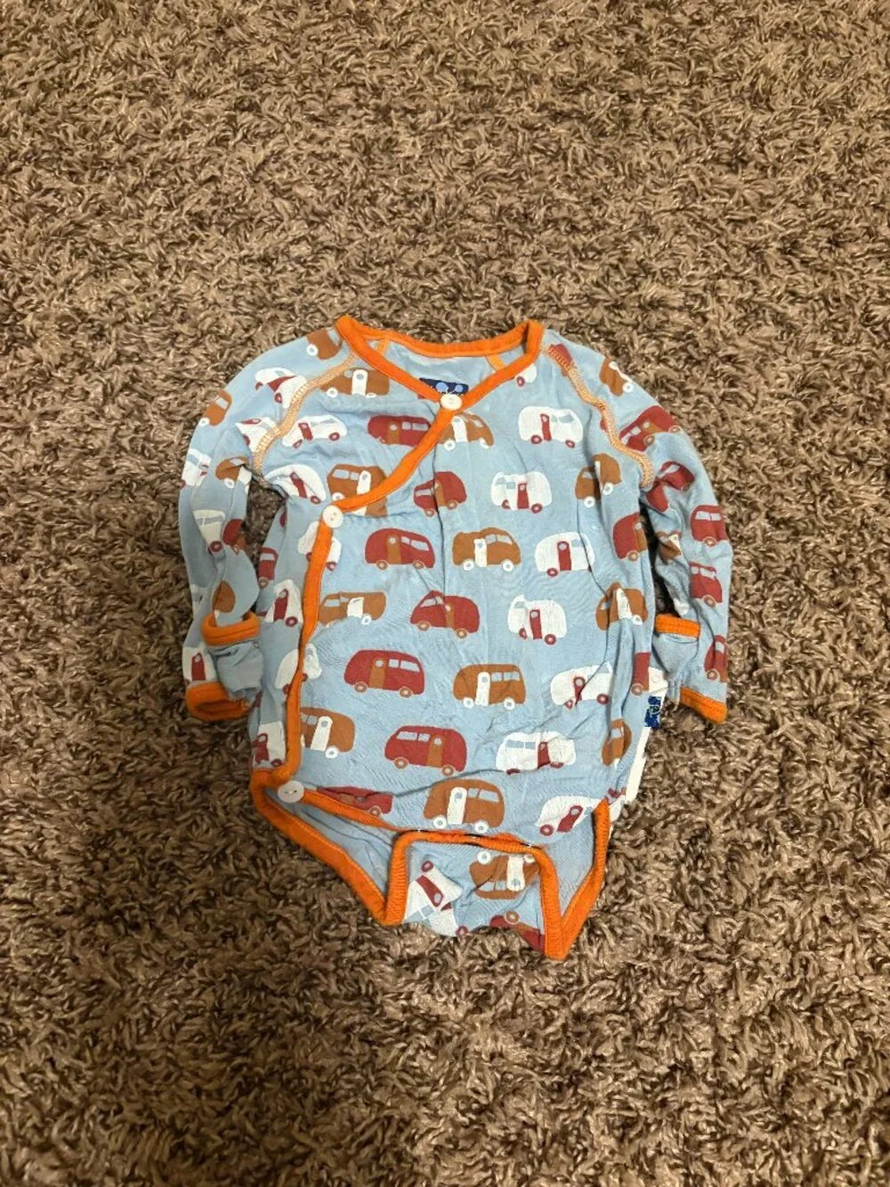 KicKee Pants Long Sleeve Bodysuit 0-3 Months Blue Camper Print Bamboo Viscose